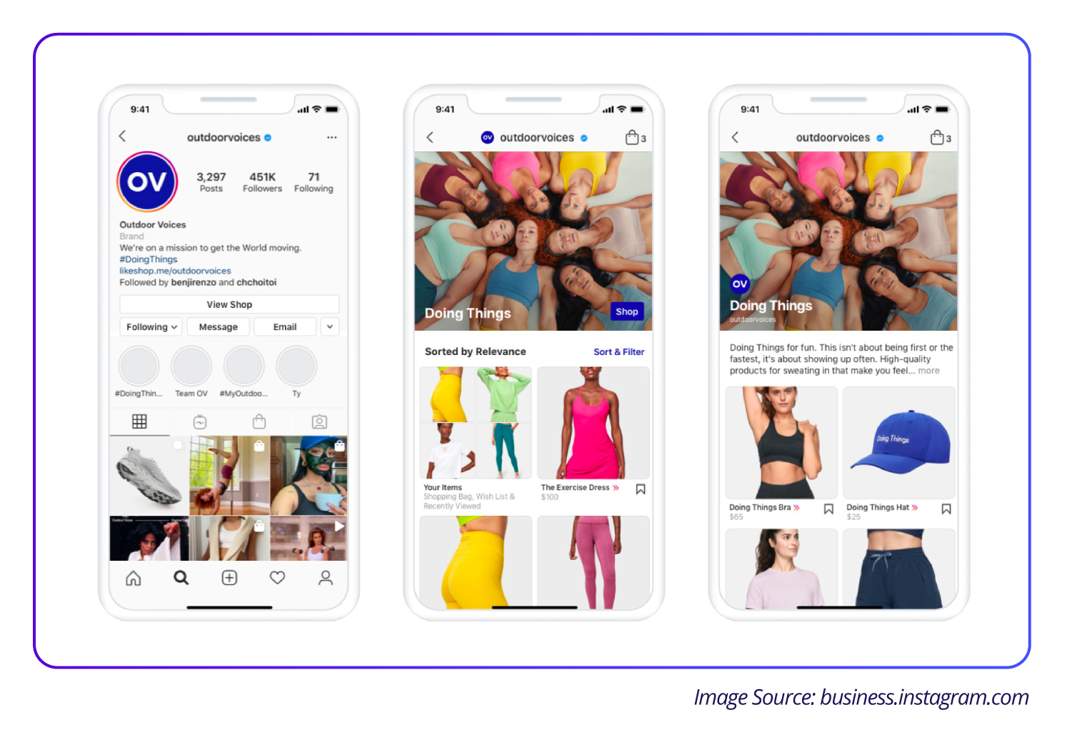 Image contains different ways to showcase product via Instagram Shop